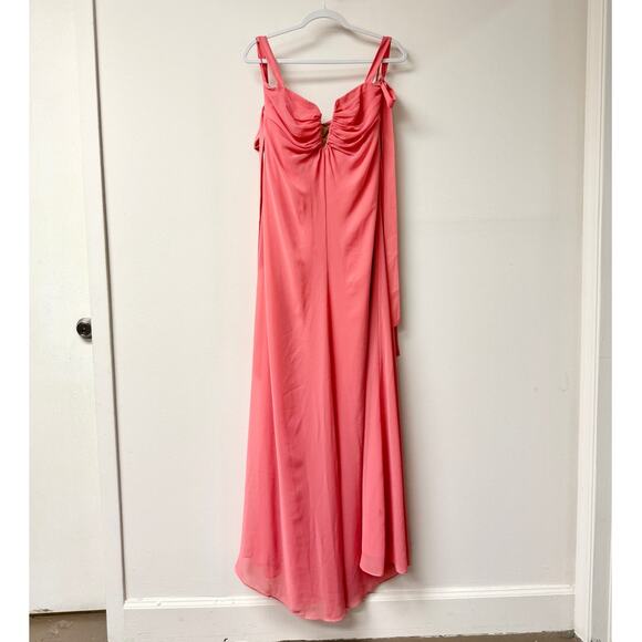 Alexis Dali Off-Shoulder V-Wire Neck Chiffon Long Dress Coral Pink Womens Size S - Picture 2 of 5
